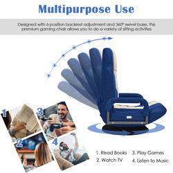 Gulvstol blå ergonomisk med 6‑positioner ryglæn armstøtter og 360° vridbar base