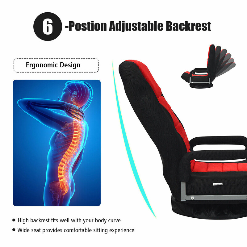 Gulvstol drejbar rød med jernram justerbar rygstøtte 61‑87 cm