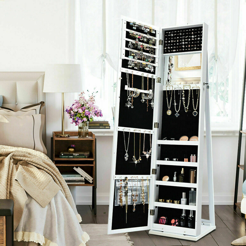 Smykkeskab hvid MDF med spejl låsbart opbevaring til smykker