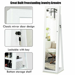 Smykkeskab hvid MDF med spejl låsbart opbevaring til smykker