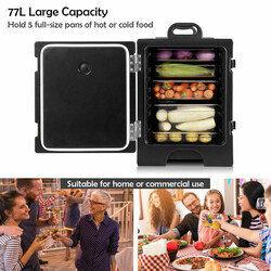 Isoleret madkasse 77 L LLDPE sort med fem bakker