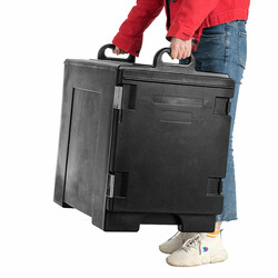 Isoleret madkasse 77 L LLDPE sort med fem bakker