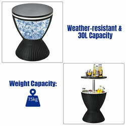 Sort PP køleboks med sidebord 30 l justerbar højde 58‑82 cm