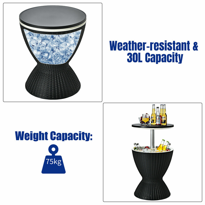 Sort PP køleboks med sidebord 30 l justerbar højde 58‑82 cm