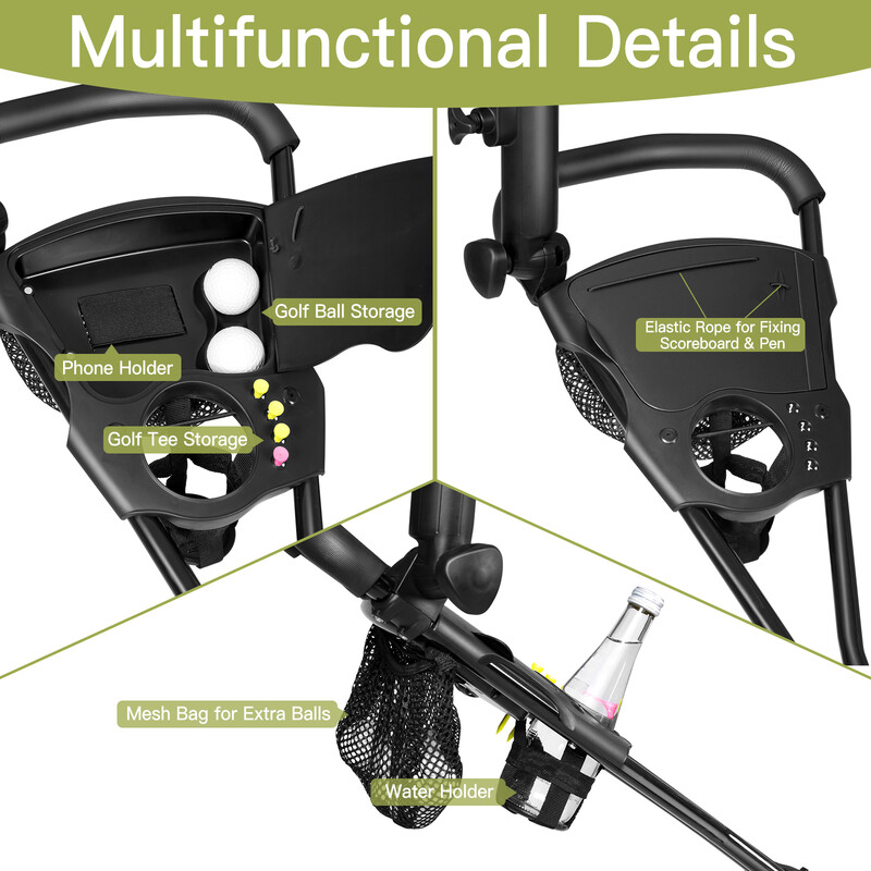 Sammenklappelig let golfvogn med justerbart TPR håndtag sort