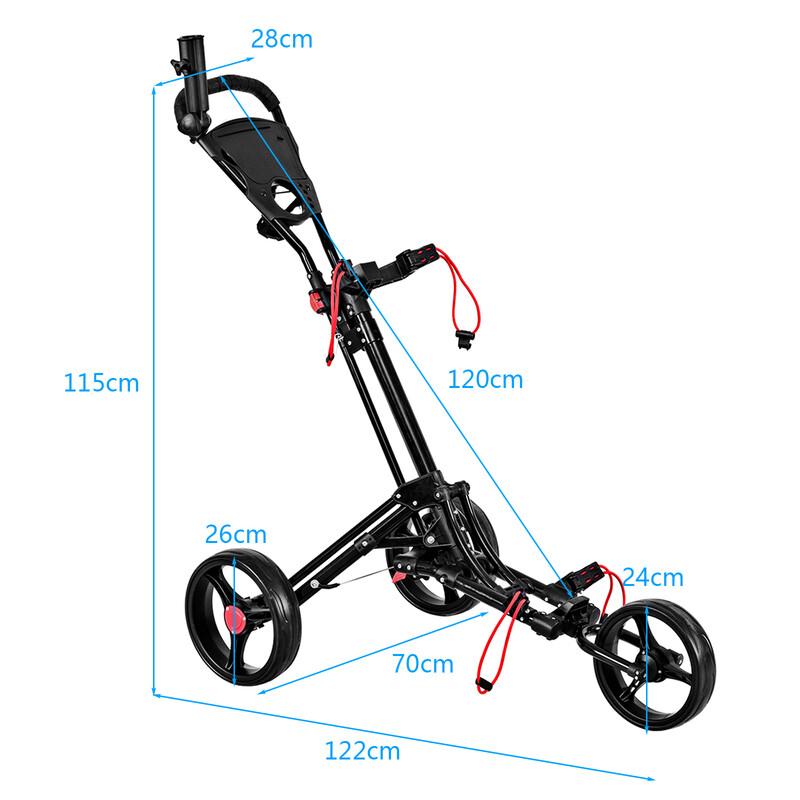 Golfvogn 3-hjulet aluminium sort foldbar 40