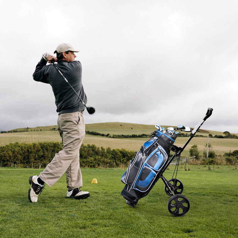 Sammenklappelig to-hjulet golfvogn med stålramme sort 24 cm hjul resultattavle