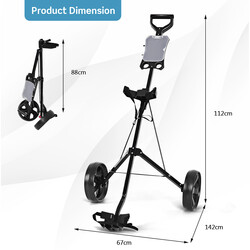 Sammenklappelig to-hjulet golfvogn med stålramme sort 24 cm hjul resultattavle