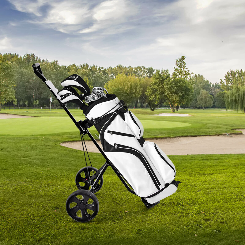 Sammenklappelig to-hjulet golfvogn med stålramme sort 24 cm hjul resultattavle