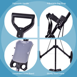 Sammenklappelig to-hjulet golfvogn med stålramme sort 24 cm hjul resultattavle