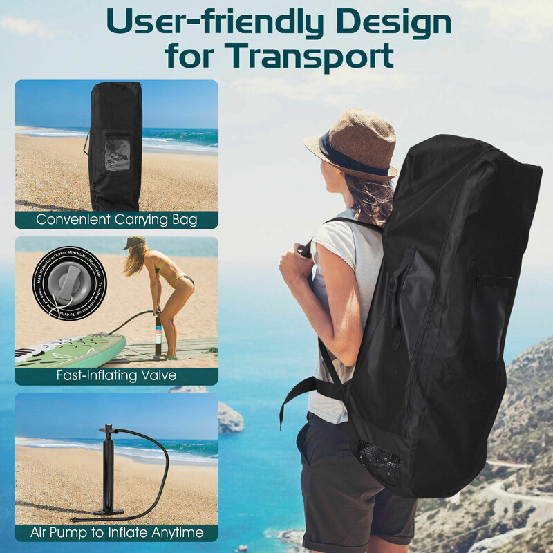 Oppustelig SUP bræt PVC 320x76x15 cm grøn inkluderet justerbar aluminiumpaddel