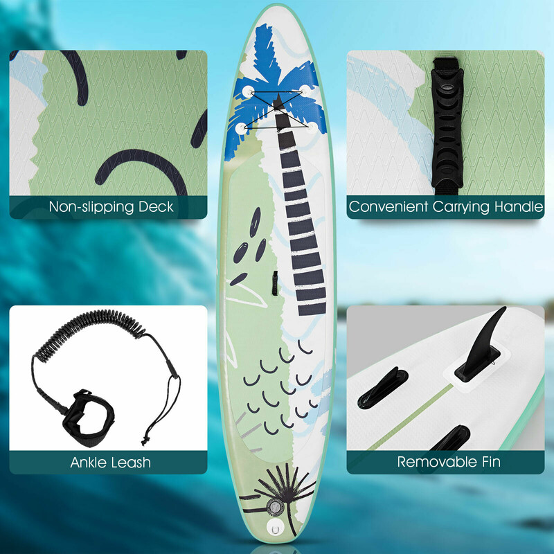 Oppustelig SUP bræt PVC 320x76x15 cm grøn inkluderet justerbar aluminiumpaddel