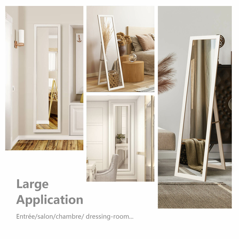 Helkropsspejl hvid MDF ramme 37x155 cm med foldbart støtteben