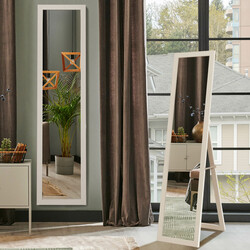 Helkropsspejl hvid MDF ramme 37x155 cm med foldbart støtteben