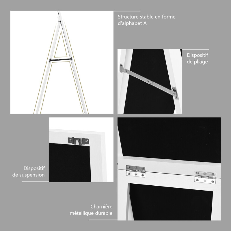 Helkropsspejl hvid MDF ramme 37x155 cm med foldbart støtteben