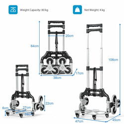 Sammenklappelig trappevogn i aluminium med justerbart håndtag og klatrehjul