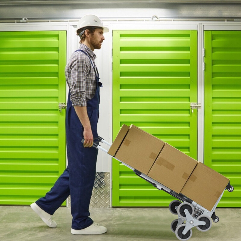 Sammenklappelig trappevogn i aluminium med justerbart håndtag og klatrehjul