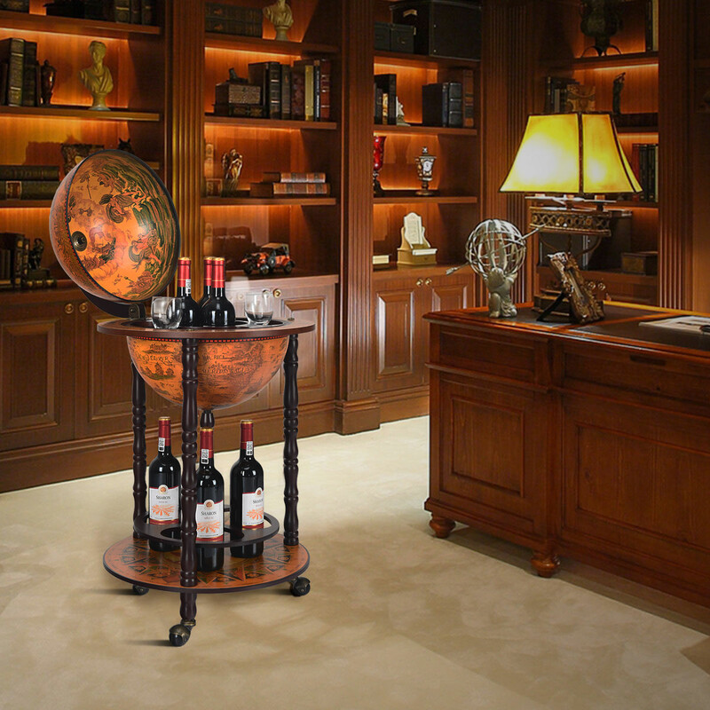 Jordglob-vinskab i eukalyptustræ brun 47x47x90 cm med hjul