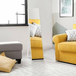 Helkropsspejl 160x37 cm hvid massivt træ og glas fritstående og vægmonteret