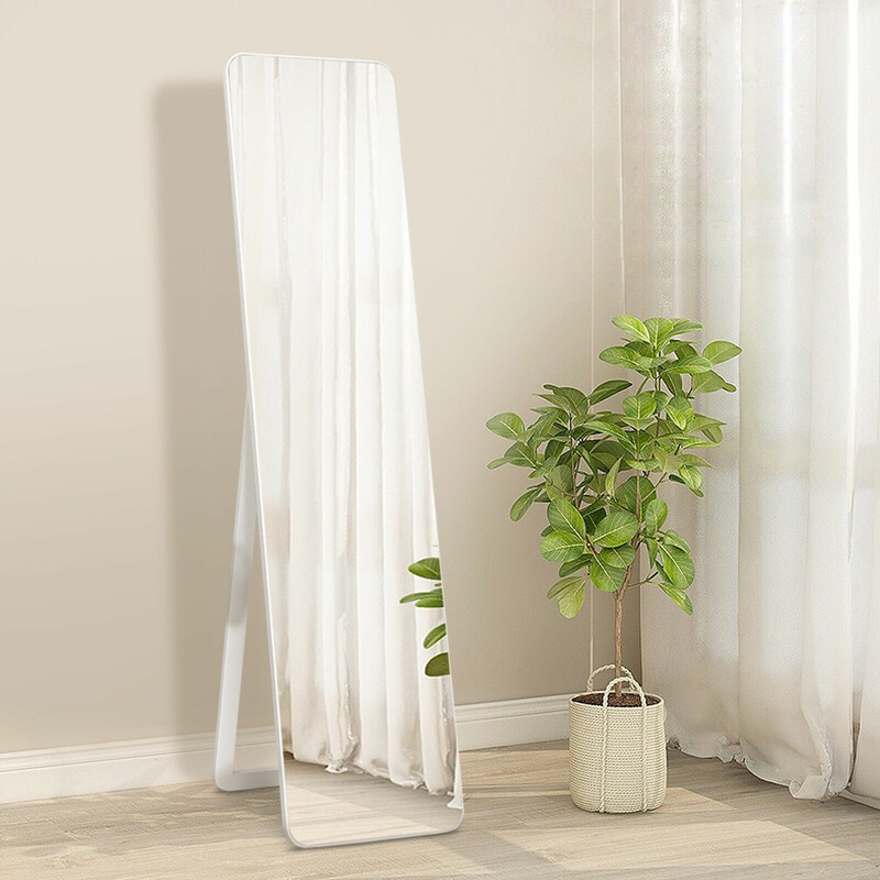 Helkropsspejl 160x37 cm hvid massivt træ og glas fritstående og vægmonteret