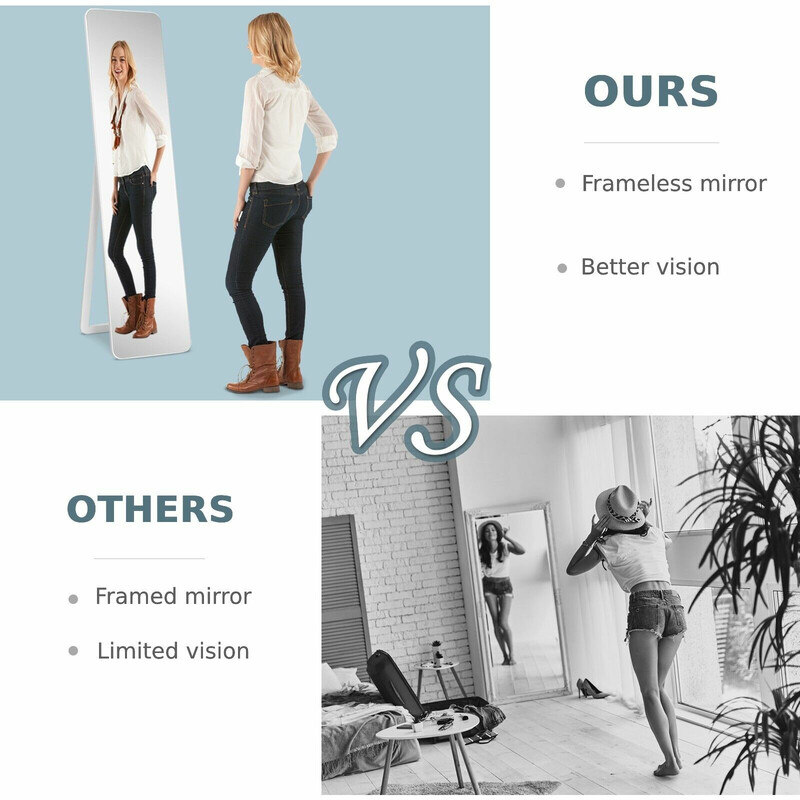 Helkropsspejl 160x37 cm hvid massivt træ og glas fritstående og vægmonteret