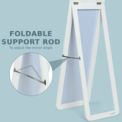 Helkropsspejl 160x37 cm hvid massivt træ og glas fritstående og vægmonteret