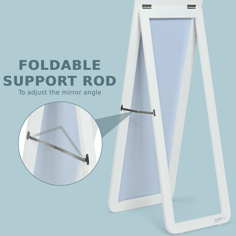 Helkropsspejl 160x37 cm hvid massivt træ og glas fritstående og vægmonteret