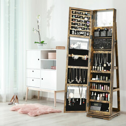 Smykkeskab brun MDF med spejl 39x39x161 cm og hylder