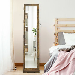 Smykkeskab brun MDF med spejl 39x39x161 cm og hylder