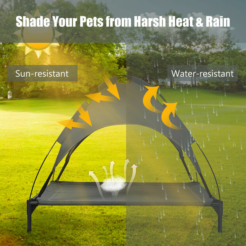 Forhøjet hundelegestativ med tag grå polyester metal 105x87x89 cm