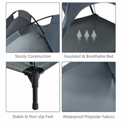 Forhøjet hundelegestativ med tag grå polyester metal 105x87x89 cm