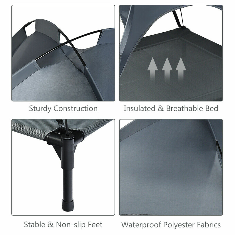 Forhøjet hundelegestativ med tag grå polyester metal 105x87x89 cm