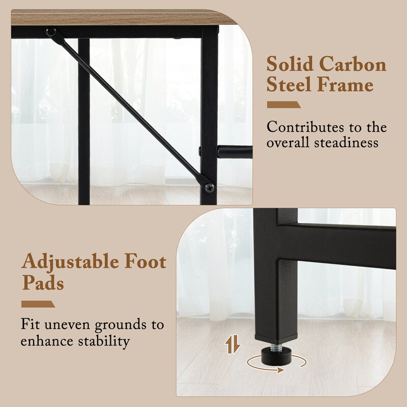 L-formet skrivebord træskive og stål 138x60x75 cm med hylder