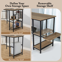 L-formet skrivebord træskive og stål 138x60x75 cm med hylder