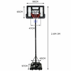 Basketballstilling justerbar højde 180-305 cm med hjul for børn og voksne