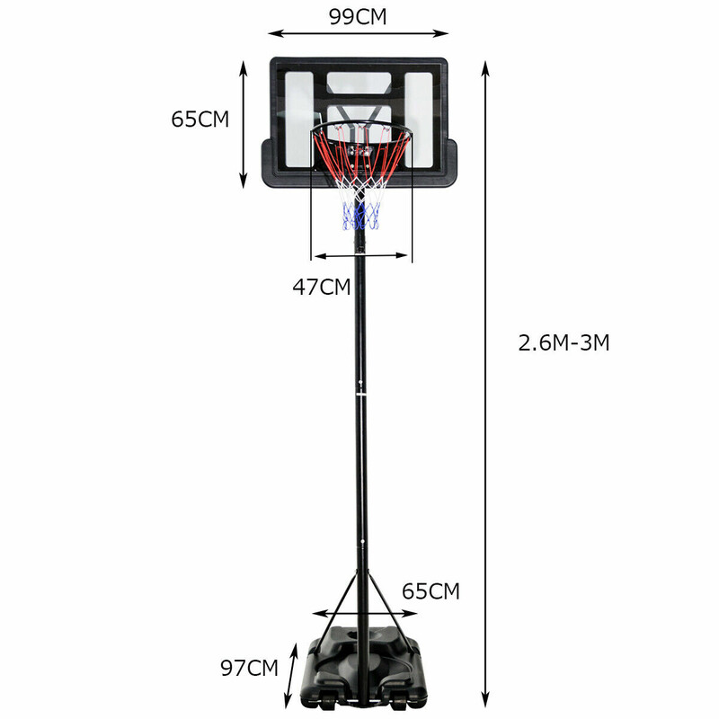 Basketballstilling justerbar højde 180-305 cm med hjul for børn og voksne