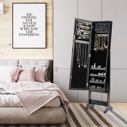 Smykkeskab med helkropsspejl sort MDF justerbar vinkel 35x30x144 cm