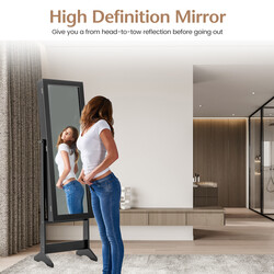 Smykkeskab med helkropsspejl sort MDF justerbar vinkel 35x30x144 cm