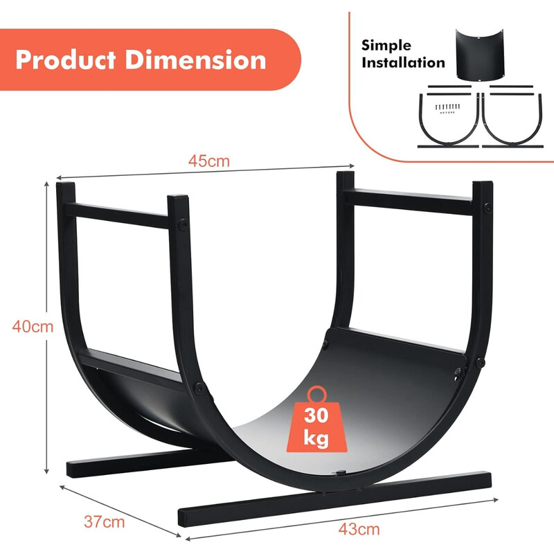 Stål brændestel U‑formet sort 43x37x39