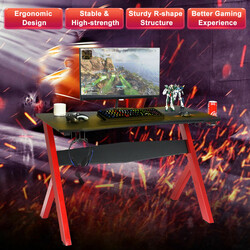 Gamingbord MDF stål 115x60 cm rosa sort inkl. musemåtte