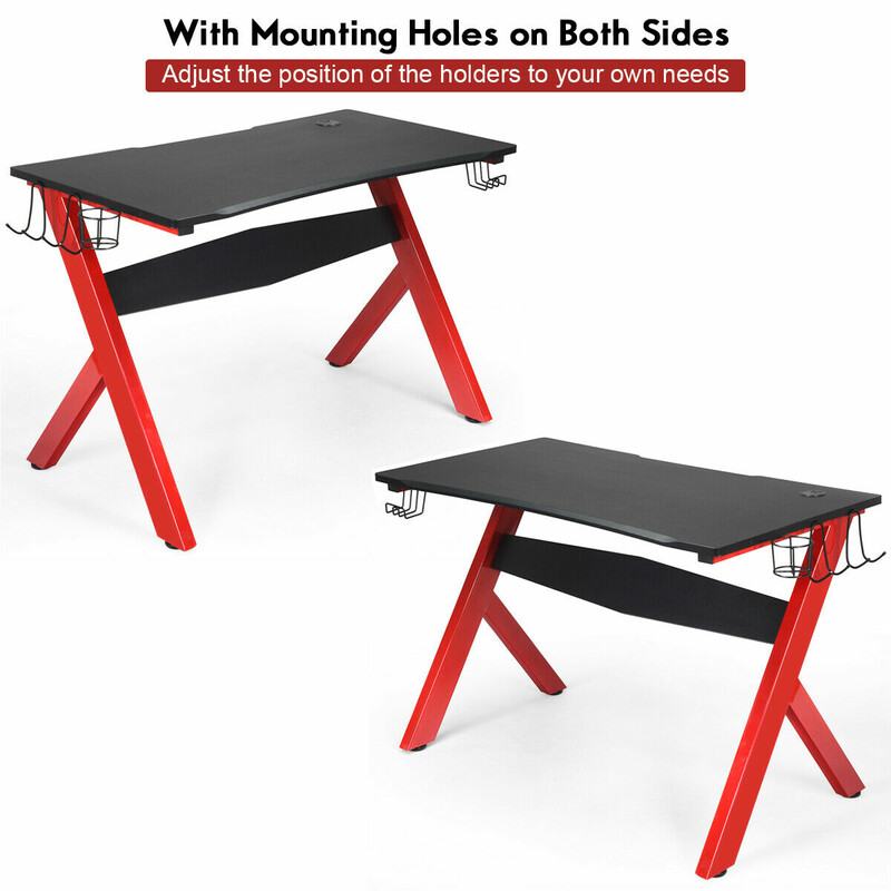 Gamingbord MDF stål 115x60 cm rosa sort inkl. musemåtte