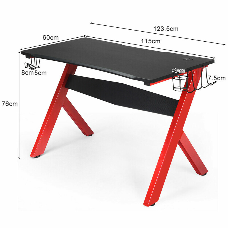 Gamingbord MDF stål 115x60 cm rosa sort inkl. musemåtte
