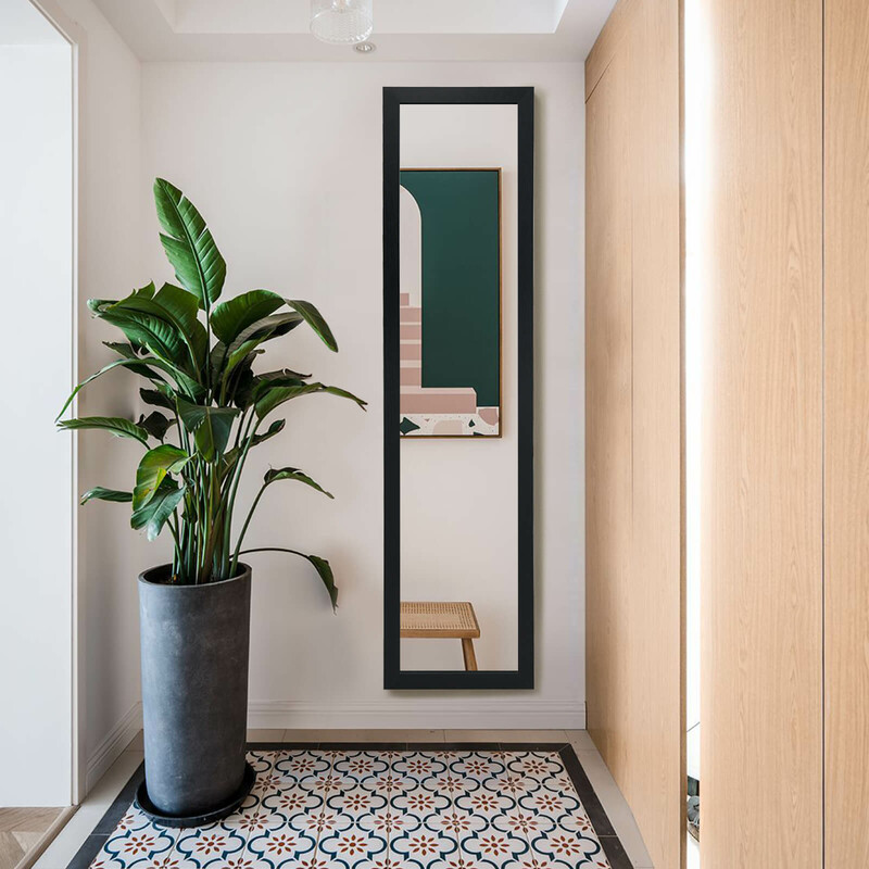 Helkropsspejl sort MDF ramme 37 x 155 cm med beslag