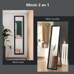 Helkropsspejl sort MDF ramme 37 x 155 cm med beslag