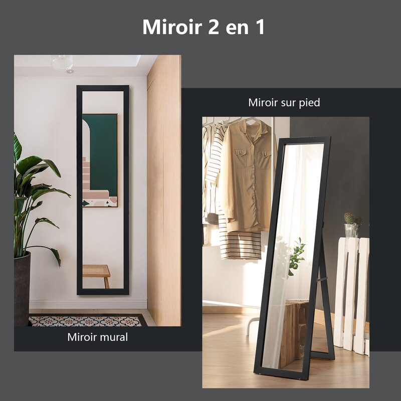 Helkropsspejl sort MDF ramme 37 x 155 cm med beslag