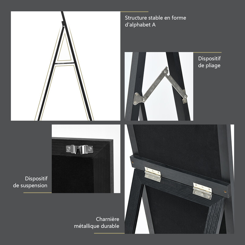 Helkropsspejl sort MDF ramme 37 x 155 cm med beslag