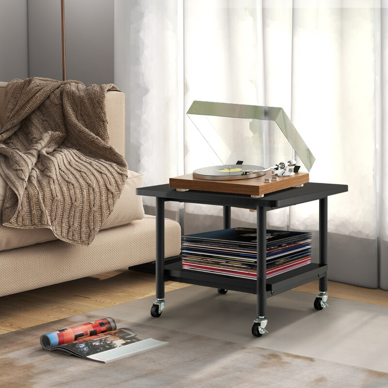 Printerstand sort metal 49x40x38 cm to niveauer med låsbare hjul