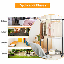 Justerbart tøjstativ med hjul to hylder sort