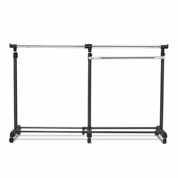 Justerbart tøjstativ med hjul to hylder sort