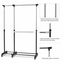 Justerbart tøjstativ med hjul to hylder sort